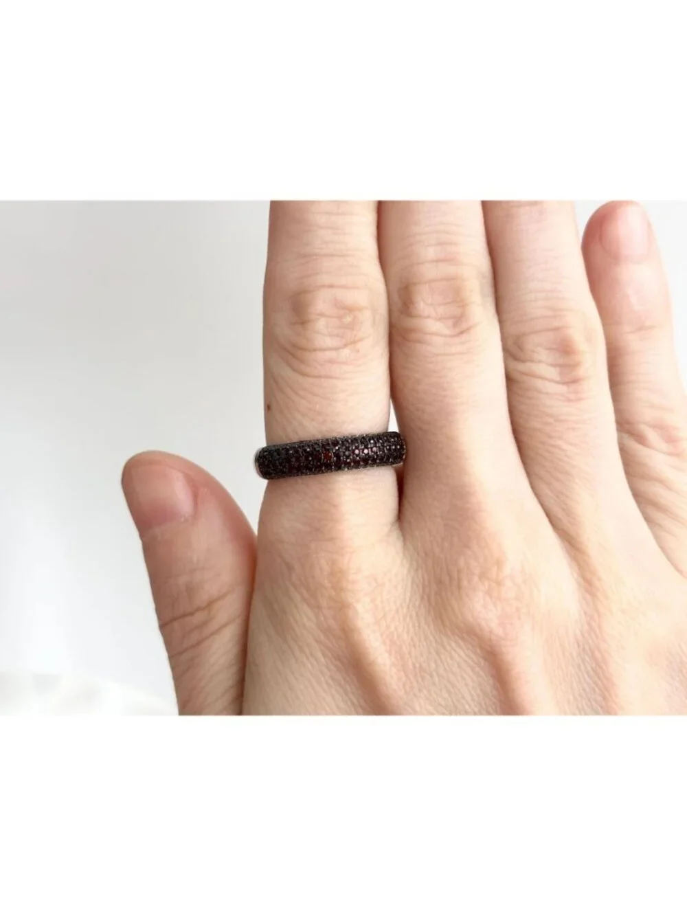 Minimalist Garnet Gemstone Pave Band Sterling Silver 925 Vintage Ring - sz 8